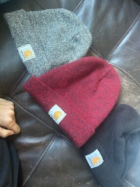 Carhartt Cuffed Knit Beanie Trio in Gray, Maroon, and Black